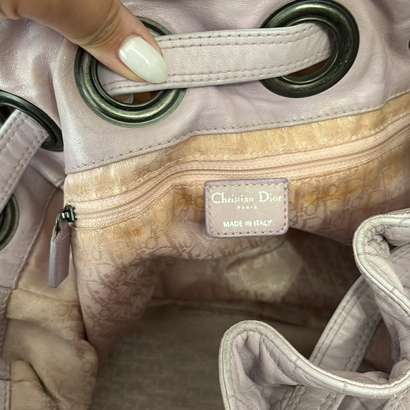 DIOR LILAC LAMBSKIN CANNAGE DRAWSTRING BAG - Picture 10 of 10